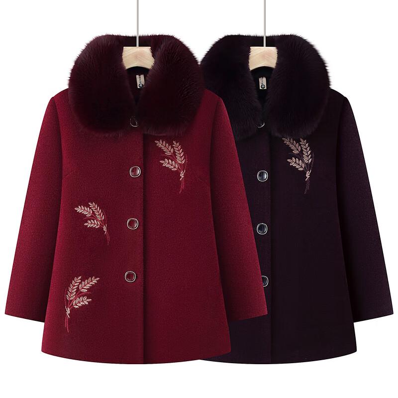 Middle-aged & Elderly Women's Winter Woolen Coat with Faux Fur Collar