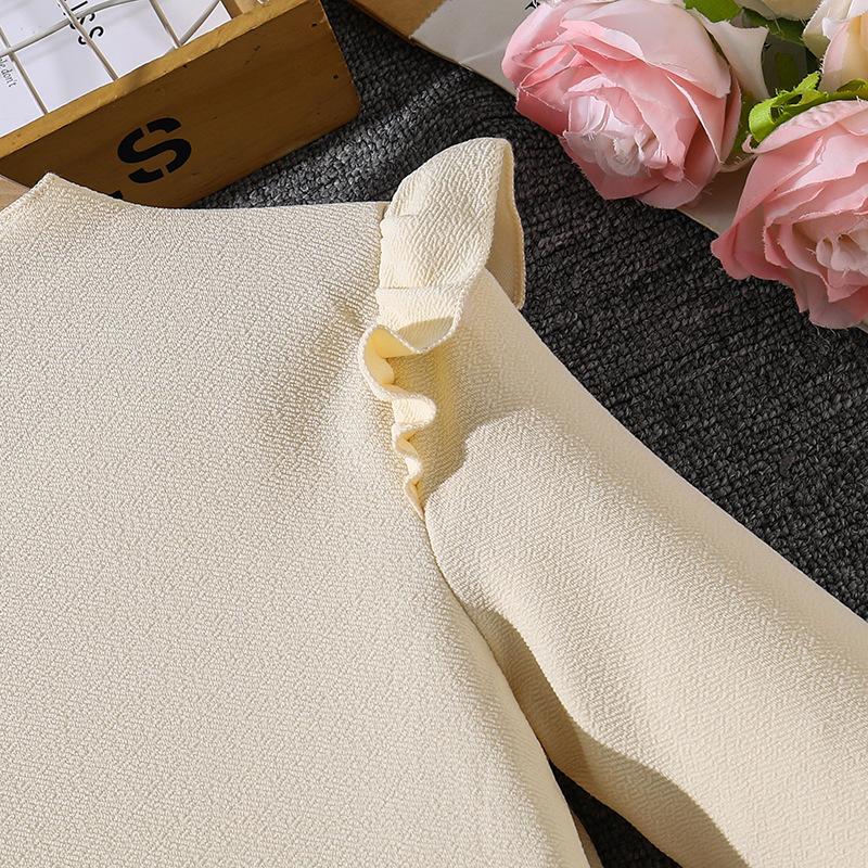 Girls' 8-12 Years Dress – Autumn New Arrival: Stand Collar Elegant Pleated Long-Sleeved Formal Gown