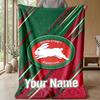 South Sydney Rabbitohs Custom Flannel Throw Blanket Print Your Name Text Soft Warm Blanket Holiday Present