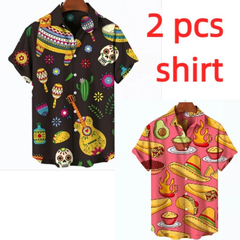 Fashion Vintage Men's Shirt Mexican Style 3D Print Clothing Summer Casual Hawaii Beach Harajuku Men's and Women's Fashion Holiday Shirt