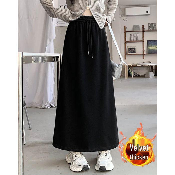 Women's High-Waist A-Line Pencil Skirt, Autumn/Winter 2025, Plush, Mid-Length Slit