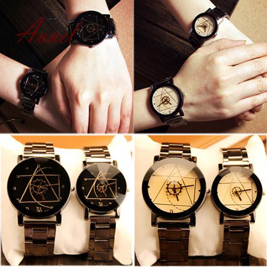 Men Women Compass Hands Stainless Steel Band Analog Quartz Couple