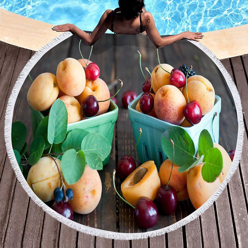 Summer Tropical Fruit Round Beach Towel Delicious Hawaii Fruits Sandproof Beach Blanket Soft Quick Dry Towel Portable Picnic Mat