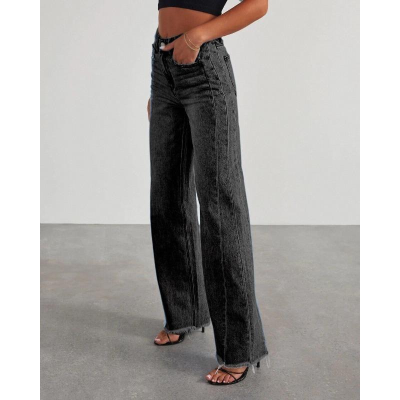 VEZFAA Women's Fashion Casual Solid Color Print High Waist Trousers Pants & Capris