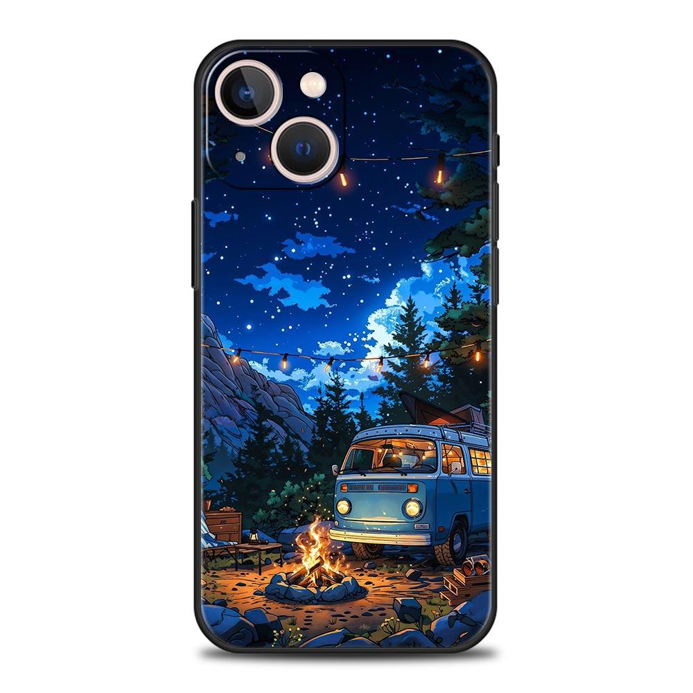 Combi Van Car Outdoor Camping Phone Case For iPhone 17 16 15 Pro Max 11 12 13 14 7 8 Plus SE 2020 X XR XS Cover Soft Black