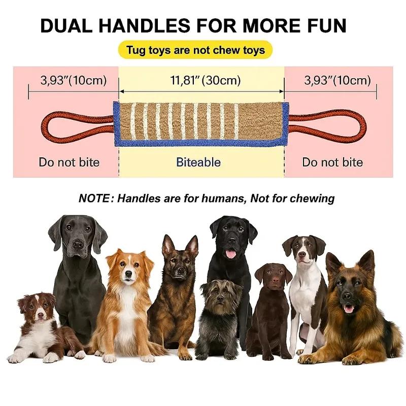 Dog Tug Toy, Dog Bite Jute Pillow Pull Toy with 2 Strong Handles, Perfect for Tug of War, Puppy Training Interactive Play, Bite
