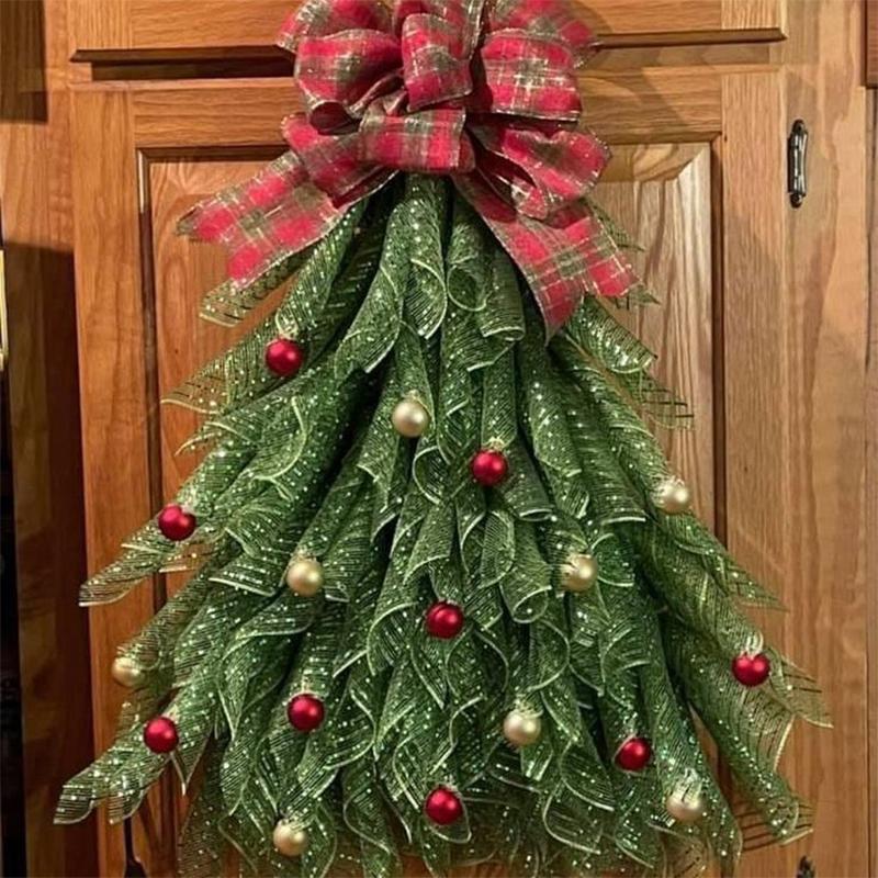 Christmas Tree Wreath with Bowknot Elegant Front Door Hanging Ornament for Garden Room Xmas Decoration New Year Festival