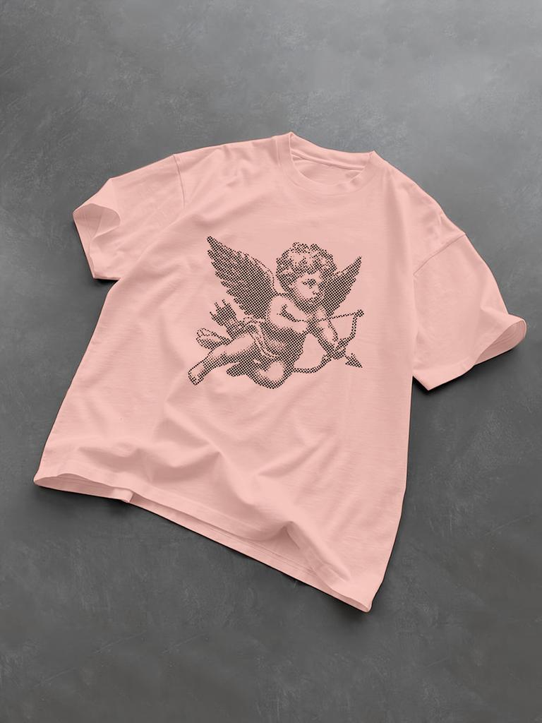 Retro Monochrome Cherub Print Tee Made of 100 Cotton A Timeless Pick for Summer and Casual Everyday Wear