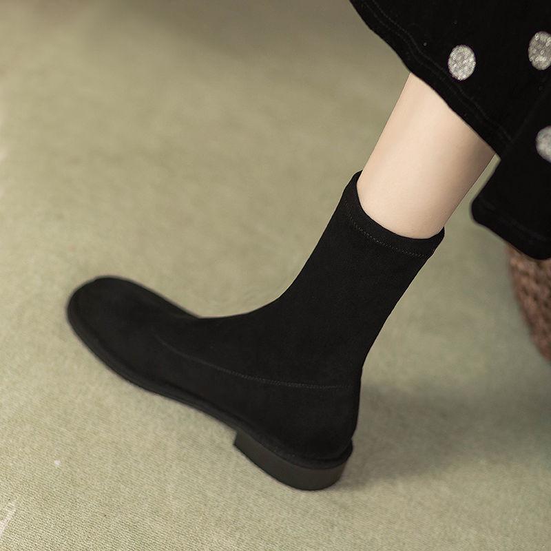 Fashion Suede Elastic Elegant with Low Heels Ladies Mid Calf Shoes Winter 2025 Novelty Sale Y2k Comfortable Goth Women's Half High Boots