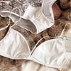 Summer Women Underwear Sexy Lace Embroidery Bra Set French Thin Cup Silken Wireless Bralette Ladies Lingerie Briefs With Thong
