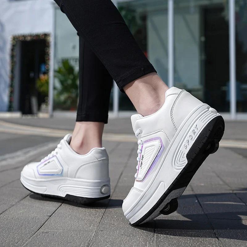 Children's Parkour Roller Skate Deformation Shoes with 2 Wheels Kids Adults Unisex Walking Running Casual Sneakers Gift for Kids