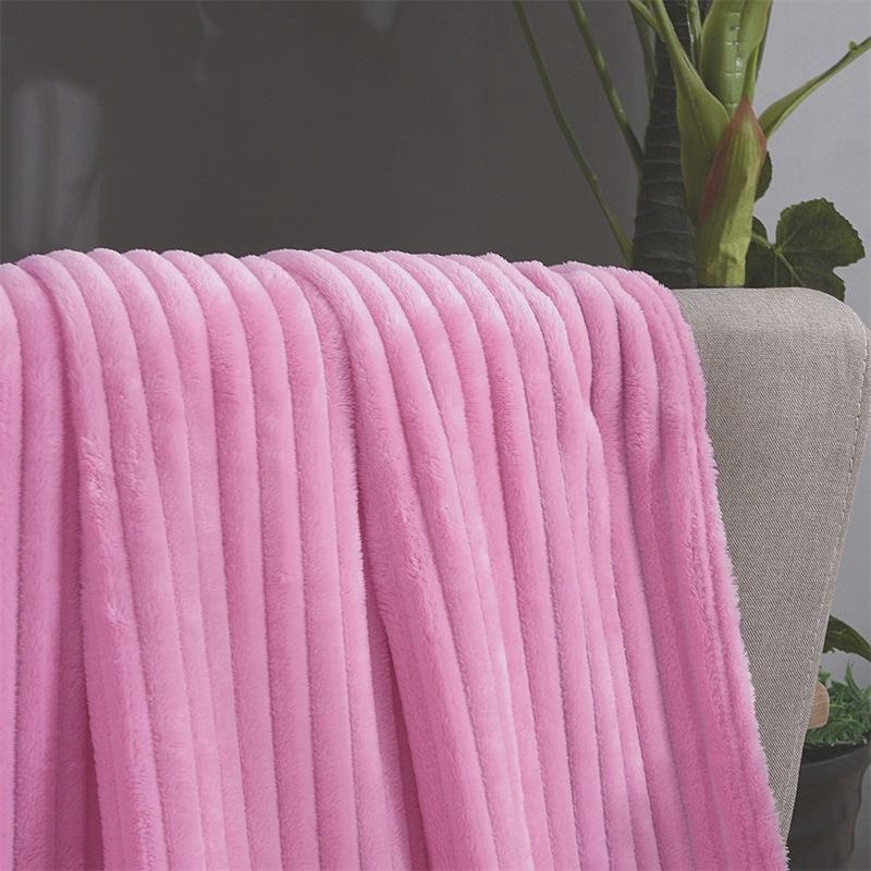 Solid-Color Mink Fleece Striped Blanket Flannel Blanket Thickened Yoga Blanket