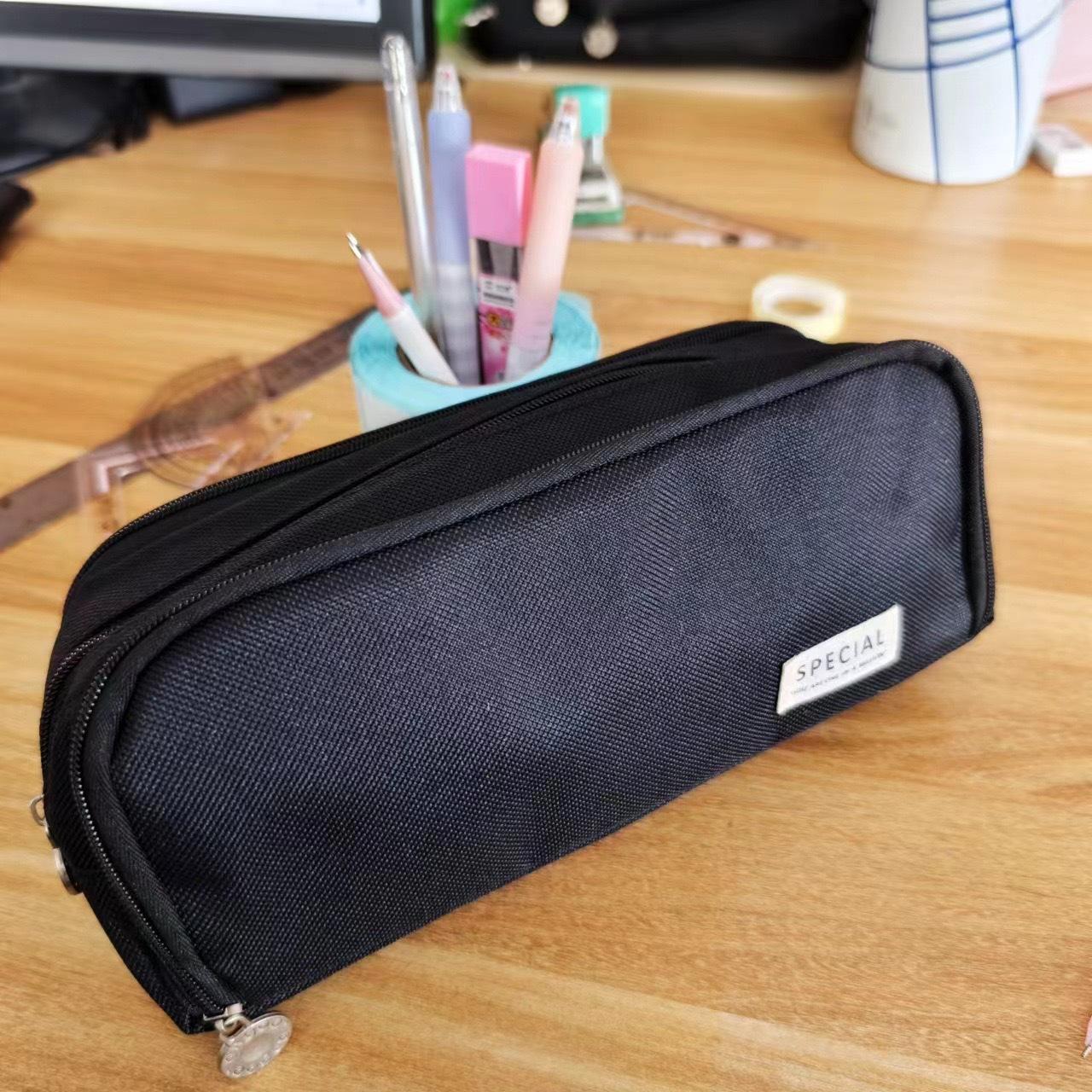 Custom Logo Pink Pencil Bag Canvas Three Layer Pencil Pouch Multi-Layer Portable Stationery Pen Pencil Bag чёрный