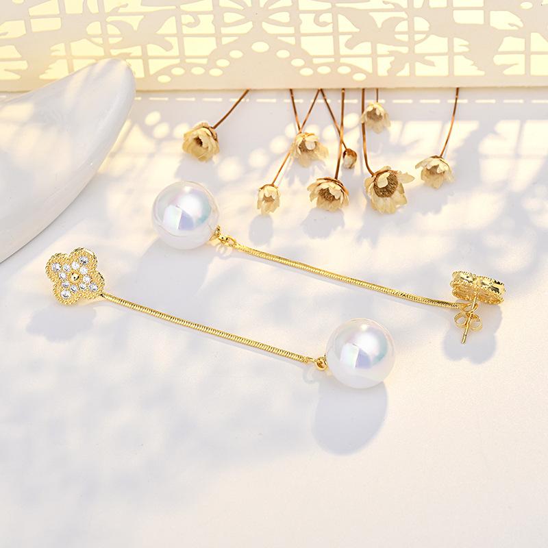 Meerjungfrau Vierblatt Krokodil Perlen Ohrringe Nadel Temperament Lange Ohrringe Einfache Ohrringe Quastenohrringe