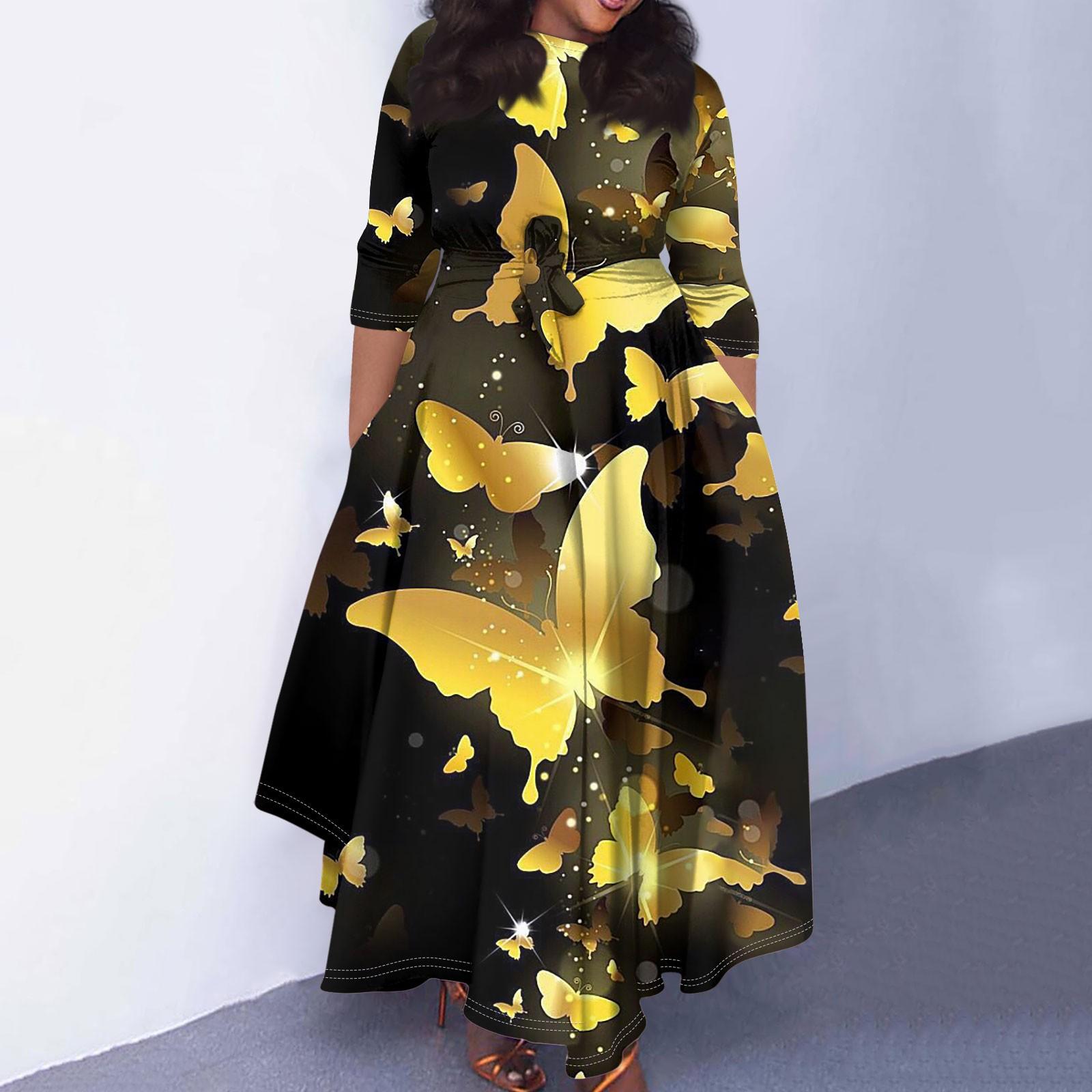 

Женское повседневное модное свободное платье большого размера с цветочным принтом и круглым вырезом, рукавами три четверти, карманами и бретелями XXXXXL чёрный