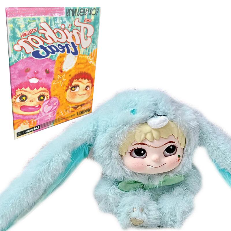 Wakuku V2 Fox and Bunny Trick Or Treat Series Plush Vinyl Blind Box Keychain Pendant Mystery Box Surprise Collectible Toy Gifts