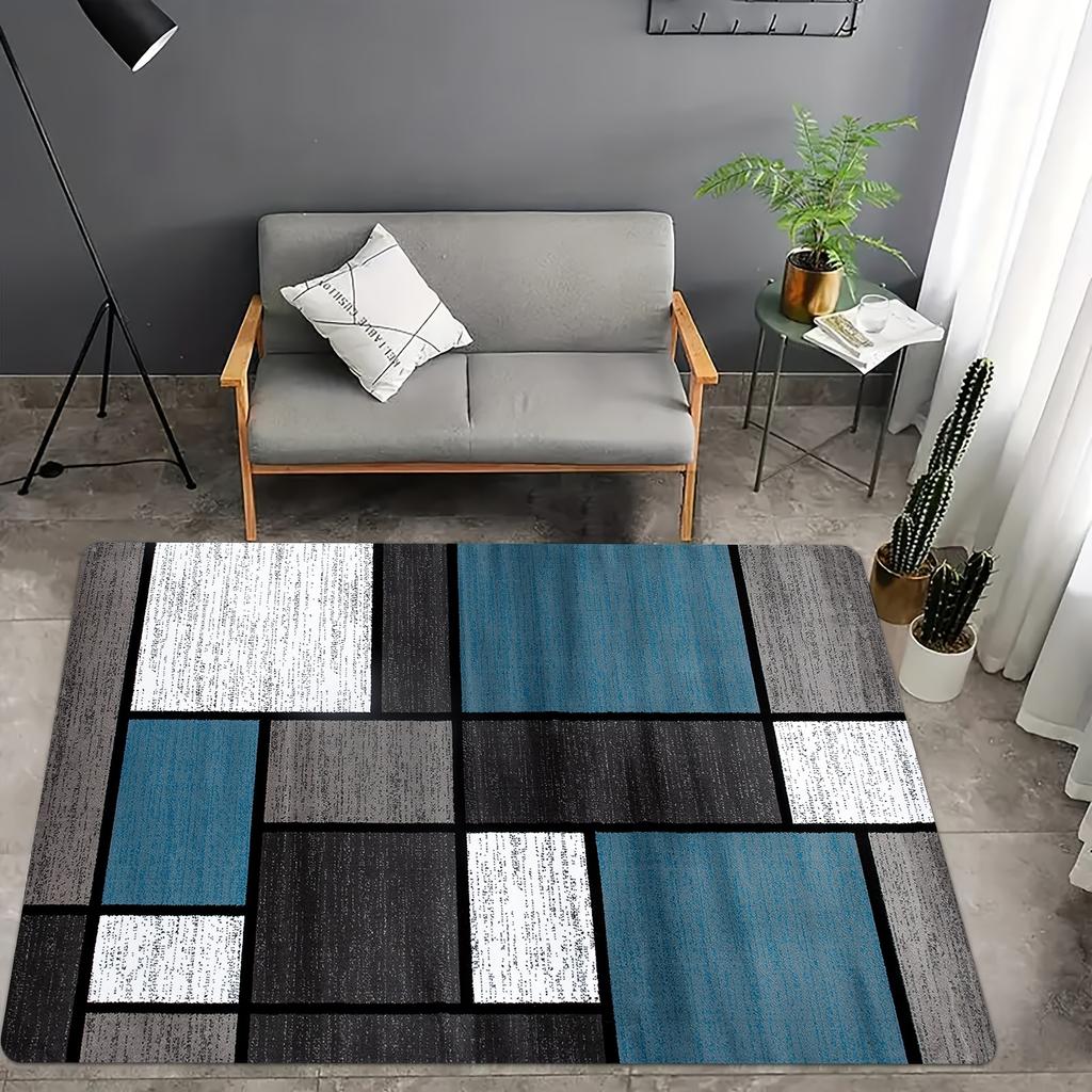 1pcs Thick Blue-white-gray Plaid Pattern Mat, Living Room Bedroom Mat, Kitchen Corridor Bathroom Laundry Machine Washable Absorbent Mat