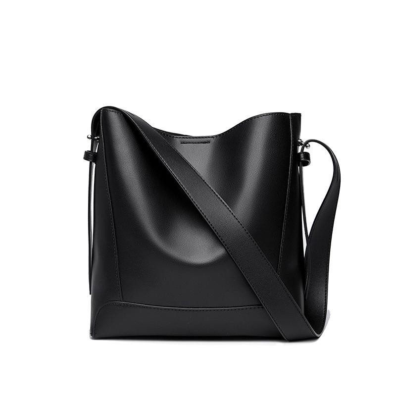 Vintage High Quality Genuine Leather Bucket Bag Women Shoulder Messenger Bag Luxury Large Capacity Female Commute Tote Purse Sac