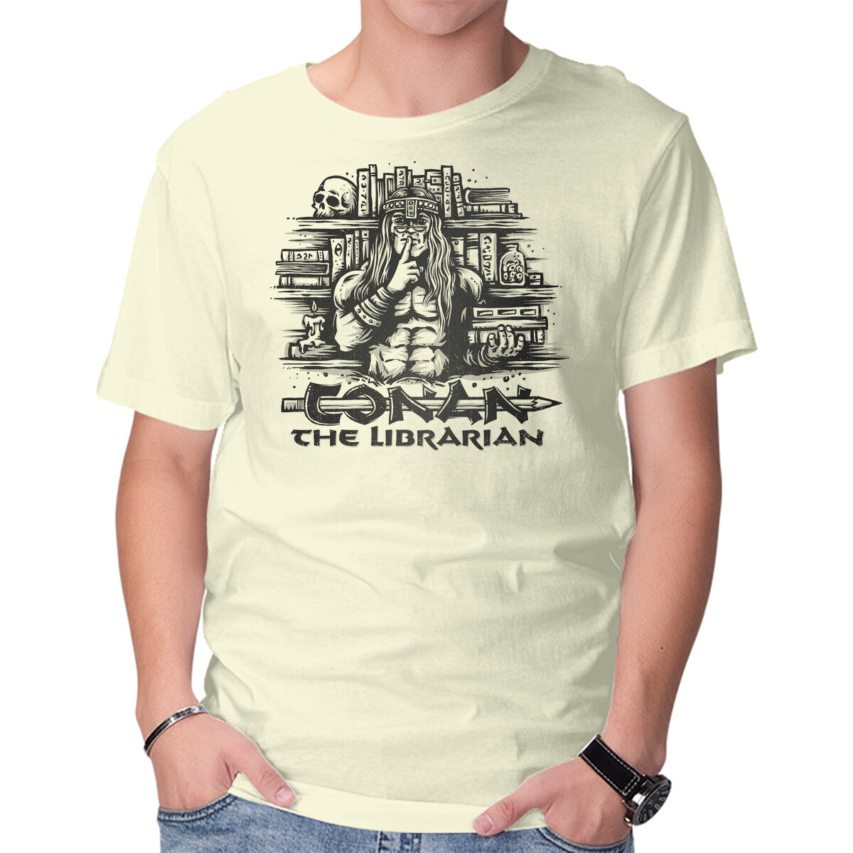 Unisex Crew Neck T-Shirt Conan The Librarian Graphic Short Sleeve Casual Tee L