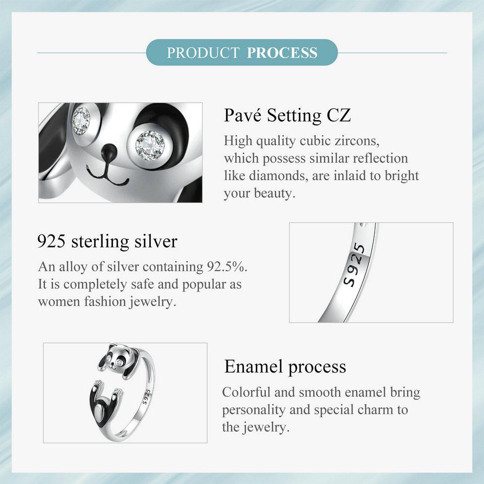 WOSTU 925 Sterling Silver Black&White Panda Open Rings Women Unique Jewelry Cute Chinese Pandas Animal Ring Girl Birthday Gift