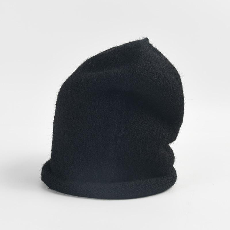 Myk Varm Blandet Ull Sømløs Strikket Lue for Kvinner Høst Vinter Casual Allsidig Oppbrettet Kant Luvlue Kald Vær Lue