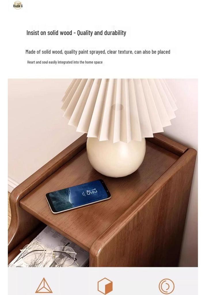 Solid Wood Ultra-Narrow Bedside Table with Storage