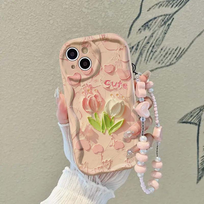 Art Flowers With Heart Chain Case For Redmi 15 15C Note 14 4G 13 12 PRO 5G Plus 10 8 11S 13C 14C 12C 12 13 A5 A3 10C Cover