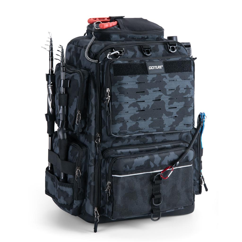 Goture Water-Resistant Fishing Backpack Lightweight Large Hiking Hunting Bag with Rod Holder Adjustable Tackle Storage Pack