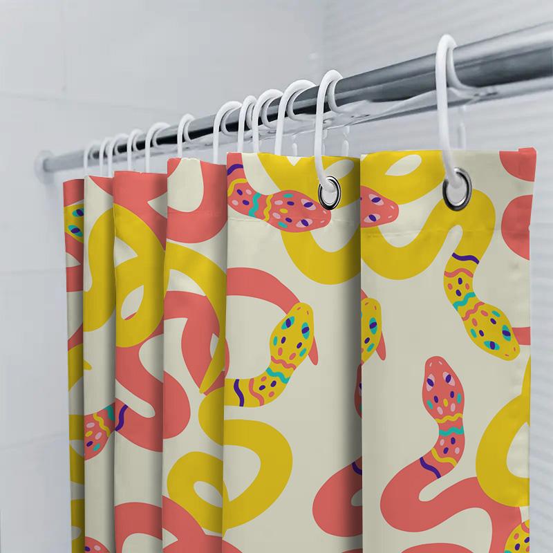 Colorful Snake Pattern Shower Curtain Waterproof Bath Decor Pink Yellow Red Purple Design Modern Bathroom Accessories 180X240Cm