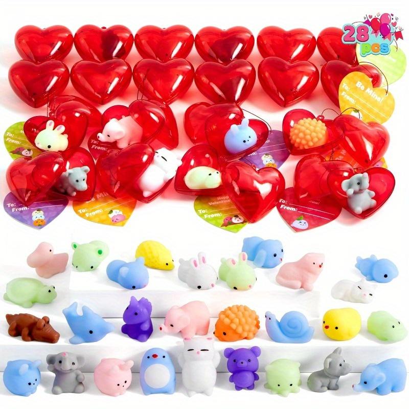 JOYFY 28 Mochi squishy Filled Hearts and Valentine Cards for Valentine Classroom Exchange Party Favors