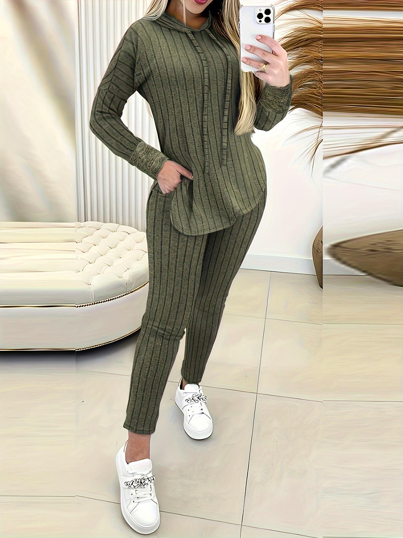 

2023 Autumn/Winter Women s Casual Knitted Hoodie & Long Pants Set - Long-Sleeve Two-Piece S