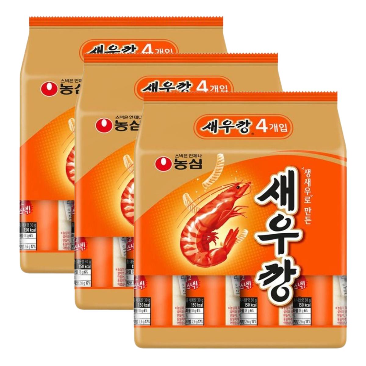 Nongshim Shrimp Crackers Mini Pack Crispy Savory Snack 360g (30g x 4 pcs x 3 Packs)