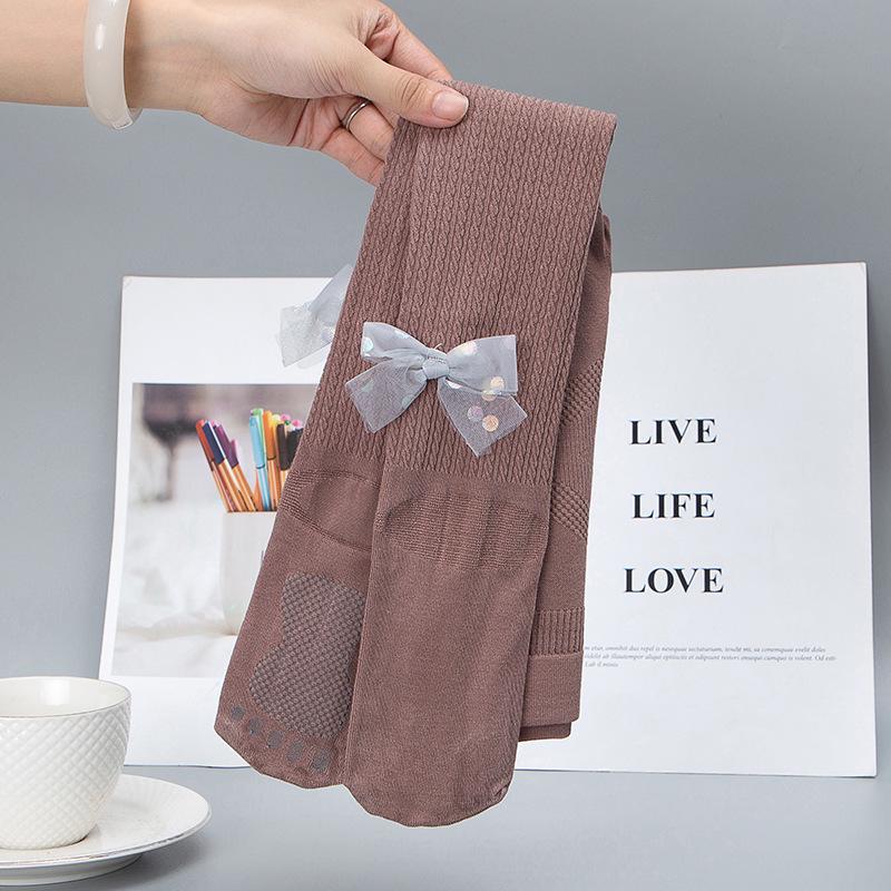Girls' Cotton Cable Knit Bow Tights - Autumn/Winter Footed Leggings
