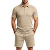 Men's Summer Jacquard Polo Shirt and Shorts Set Casual Loose Fit Lapel Collar 2-Piece Outfit