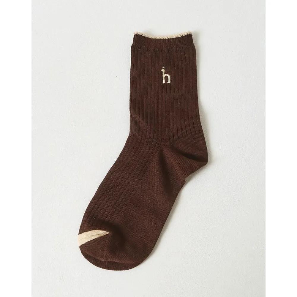 [26SS] Brown Line Color Block Cotton Blend Mid-calf Socks 3-Piece Set HISS6E230W2