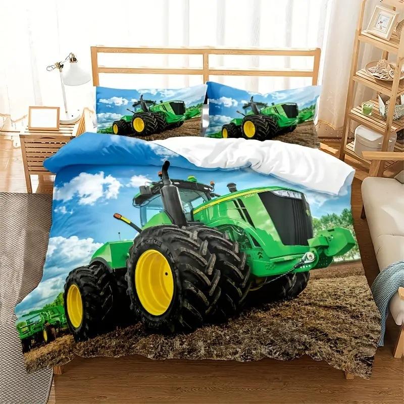 Tractor Pattern Quilt Cover Three-Piece Digital Printing Bedding Duvet Cover Kit
