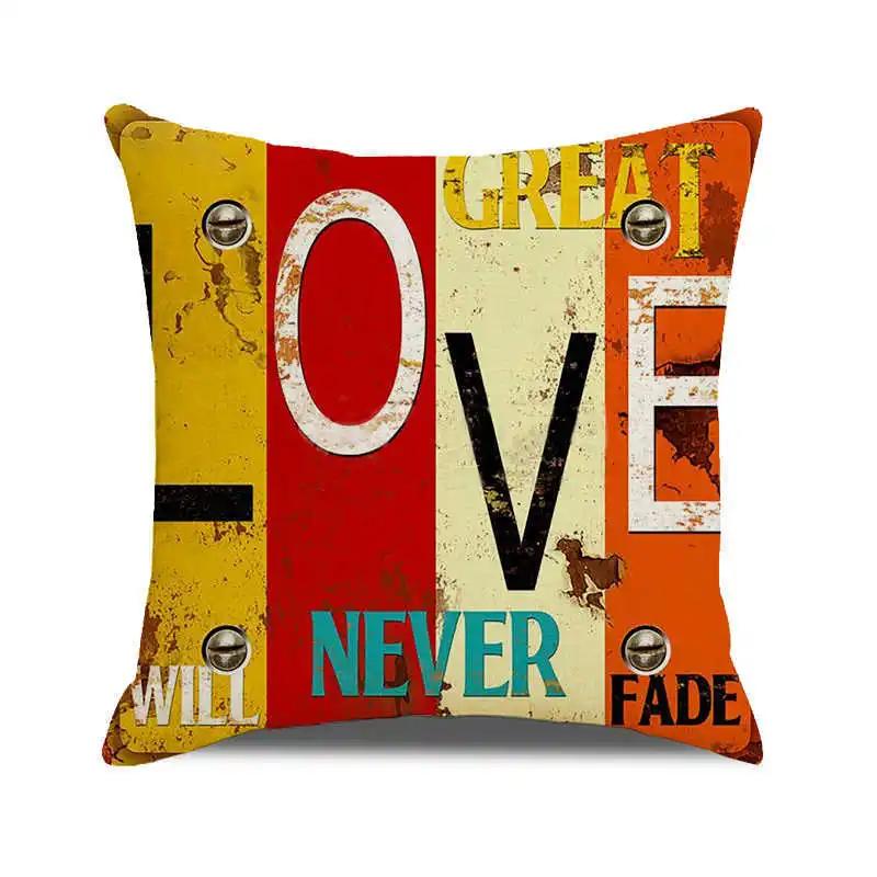 Home Chair Seat Furniture Pillow Cover Retro Industrial Style Cushion Wood Grain Letter Decor Pillowcase