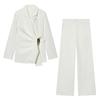 Completo Elegante da Donna Due Pezzi con Blazer a Risvolto Cinturato e Pantaloni a Gamba Larga