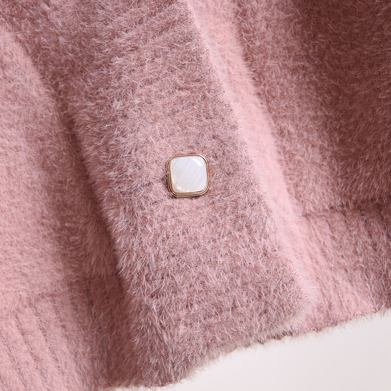 New Autumn and Winter Short V-neck Knitted Cardigan for Women Imitation Mink Loose Thickened Sweater Jacket