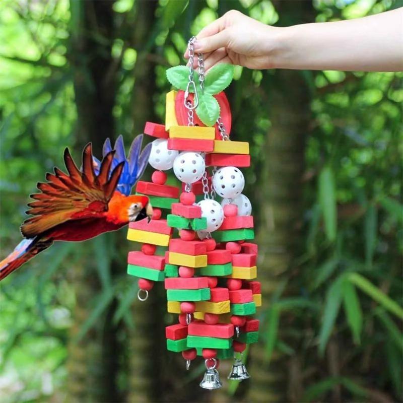 Bird Chewing Toy Parrot Cage Bite Toy Pet Supplies for Cockatoos African Grey Macaws Large Bird Parrot Toy Natural Wooden Blocks
