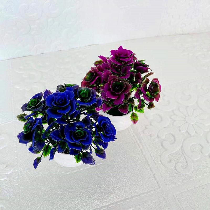 Realistic Monthly Rose Artificial Green Plants Potted For Decoration Indoor