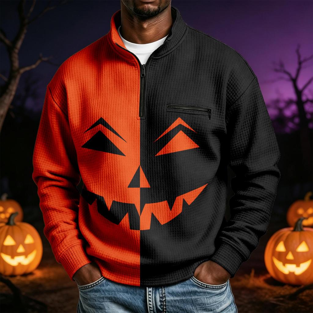 Men's Long Sleeve Sweatshirt with Halloween Print for Casual Wear