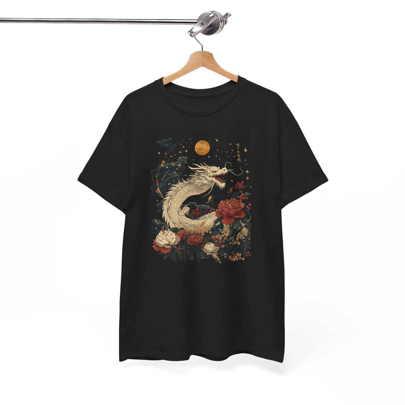 White Dragon Floral T-Shirt | Samurai Sword Training Tee | Martial Arts Shirt S