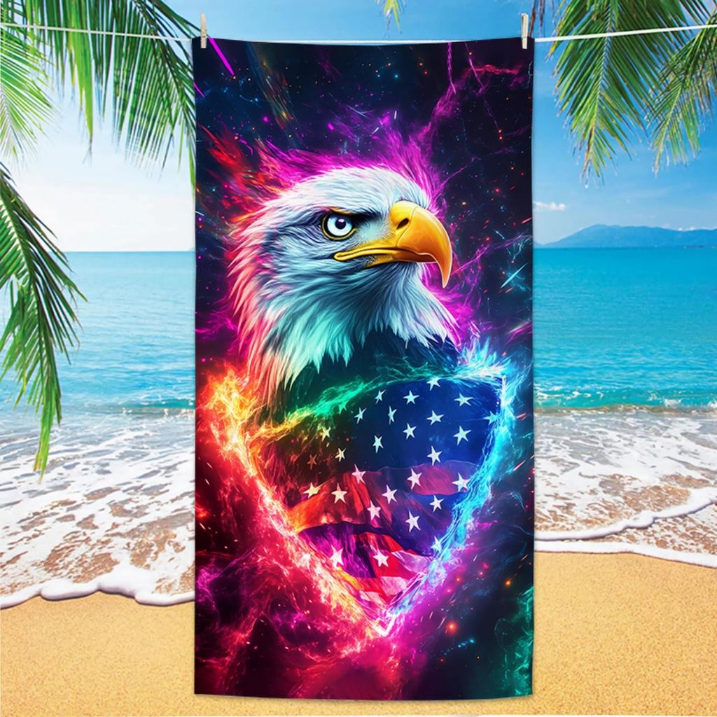 Strandtuch mit Adler-Muster, Digitaldruck, Dünn, Schnelltrocknend, Anti-Sand, Mikrofaser, Leicht für Schwimmen, Yoga, Reisen, Fitnessstudio, Geschenk