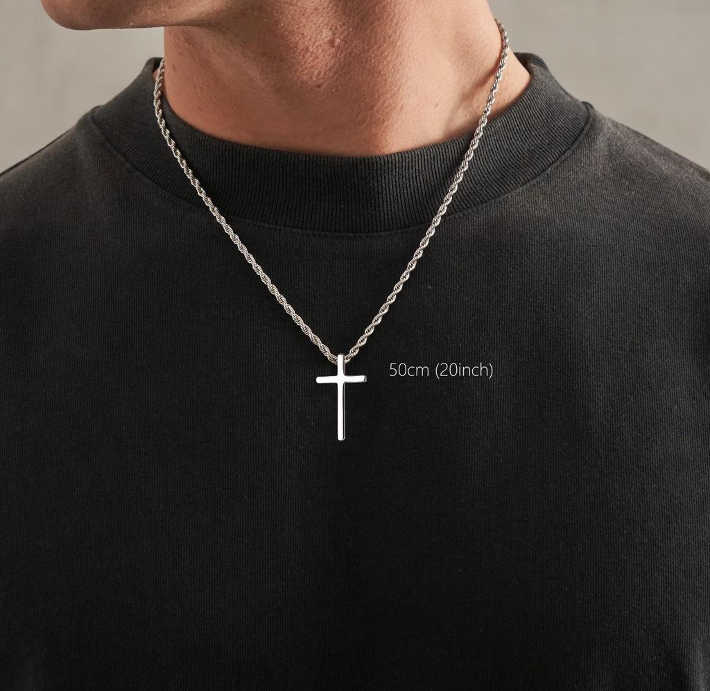 GAVU Christian Stainless Steel Silver Cross Necklace for Men