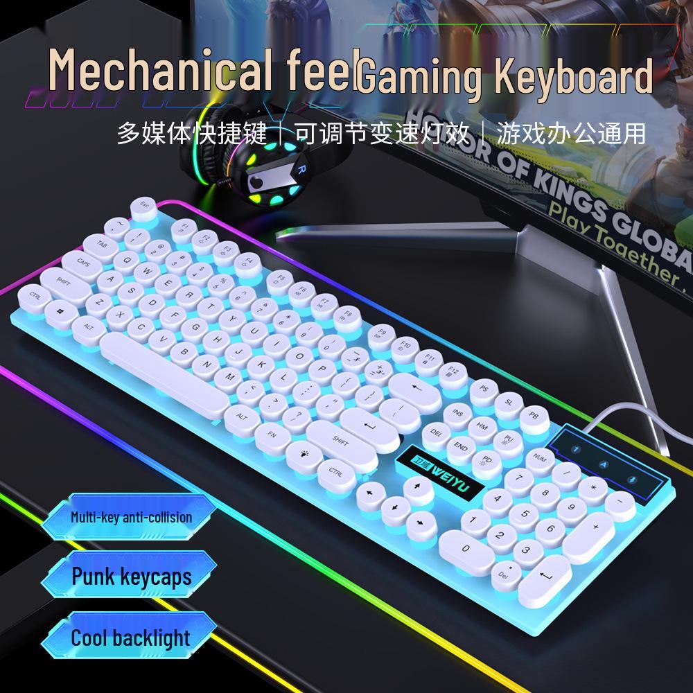 Retro Punk Luminous Wired Keyboard & Mouse Set for Gaming and Office Use