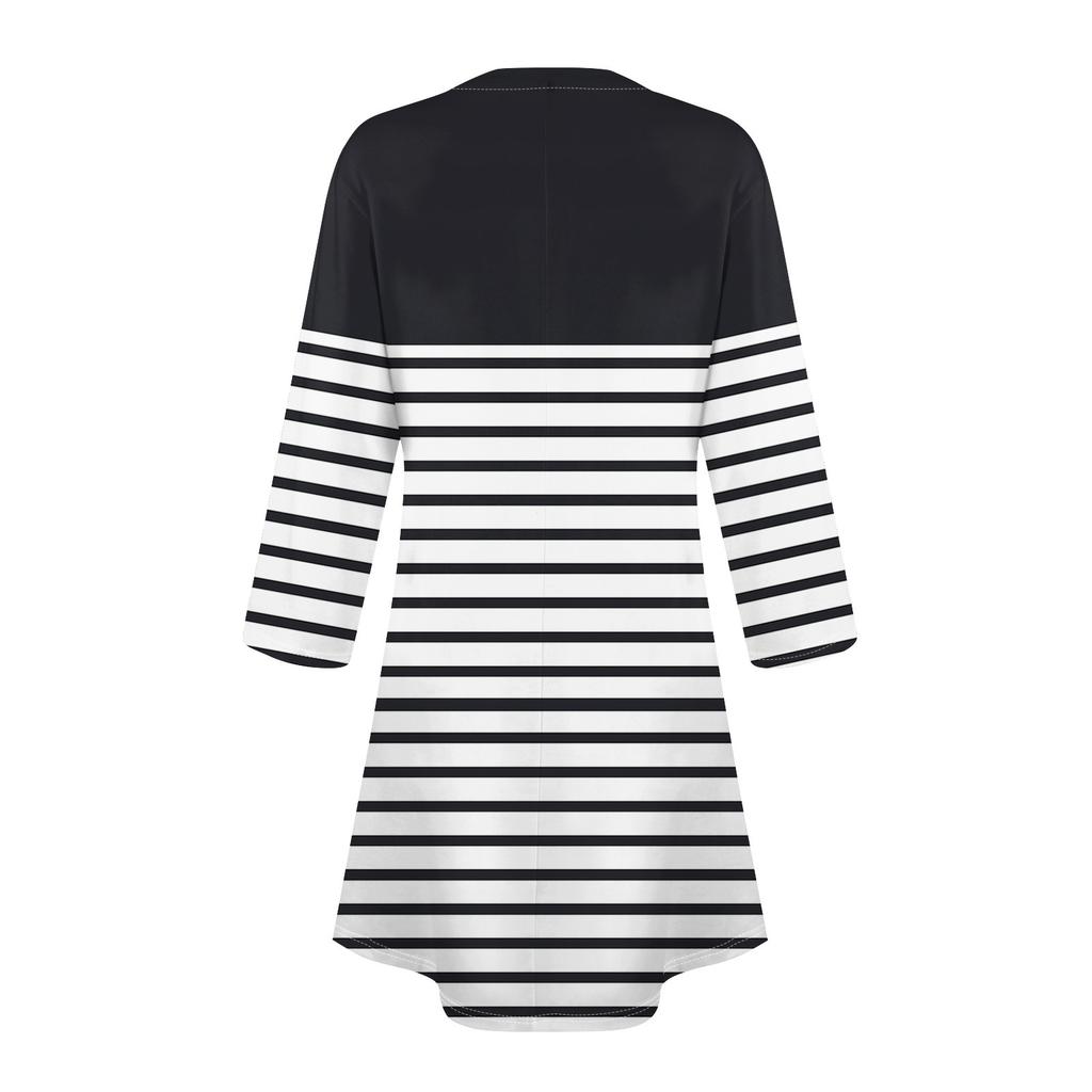 Women's Fashion Casual Print Round Neck Three-quarter Sleeve Short Dress
