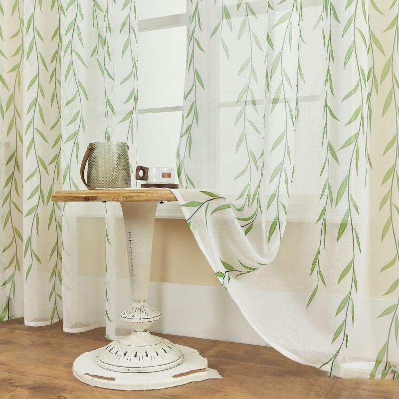 Cortinas Traslúcidas con Estampado Floral - Bufanda Voile Transparente para Balcón, Mirador, Sala de Estar, Divisor de Ambientes y Privacidad