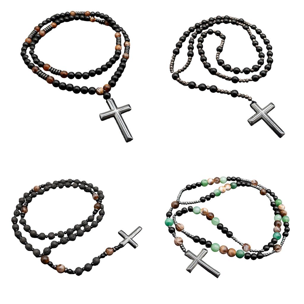 Elegante Collana con Croce di Perline e Pietre Occhio di Tigre Per Uomo Idea Regalo Religioso Collana Spirituale Unisex