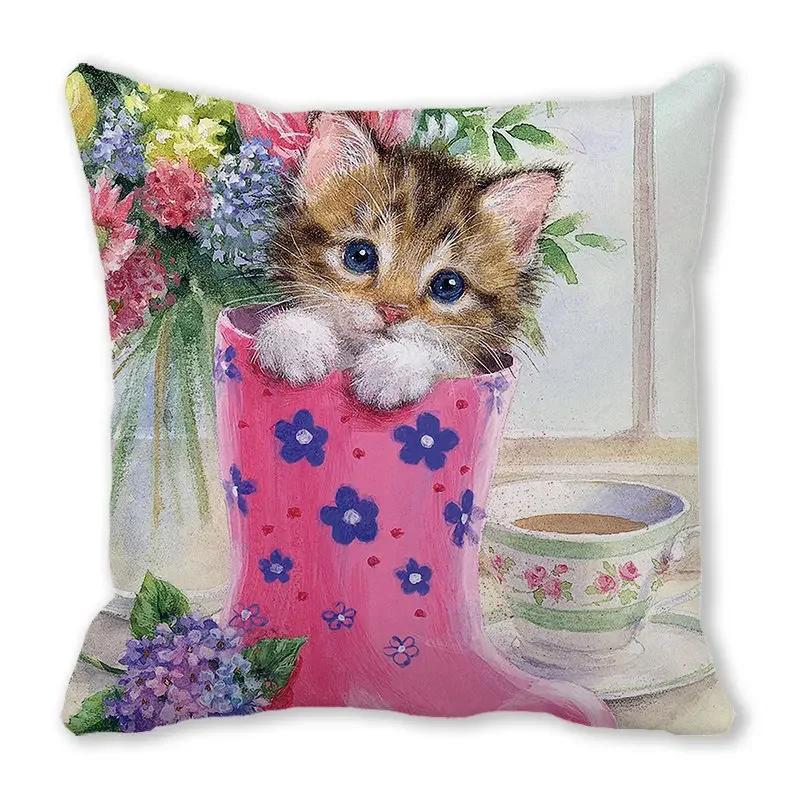 Home Decor Spring/Summer Pillowcase Animal Cat Dog Duck Sheep Print Cushion Cover Sofa Polyester  Funda De Almohada